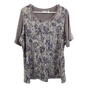 LOGO Lounge Lori Goldstein Blouse Size 2X Pullover Short Sleeve Lace Front